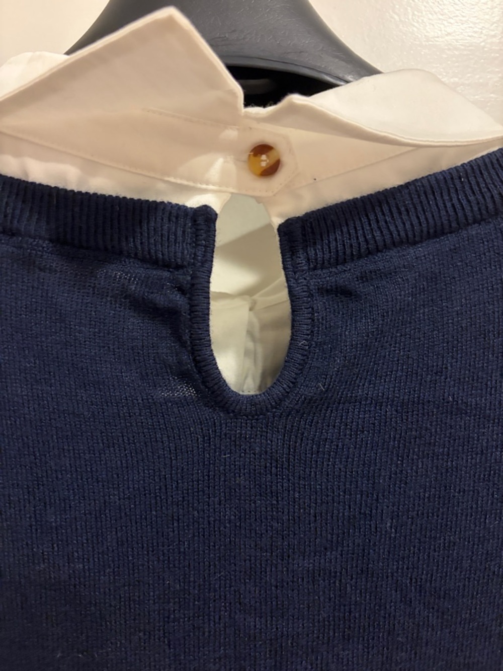 Seraphine Navy Blue Knit Shirt Dress Collar - Picture 4 of 5